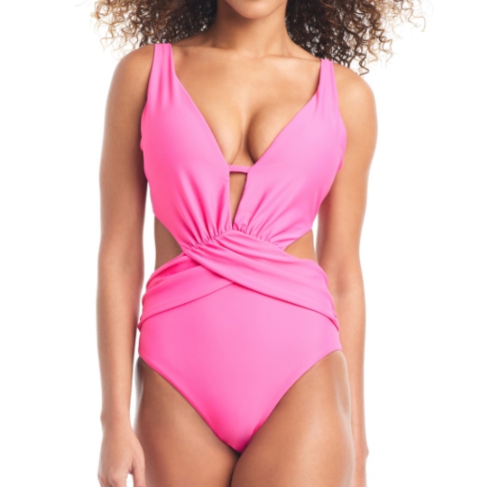 NWT Bar Iii Women's Draped Monokini Swimsuit,  candy kiss